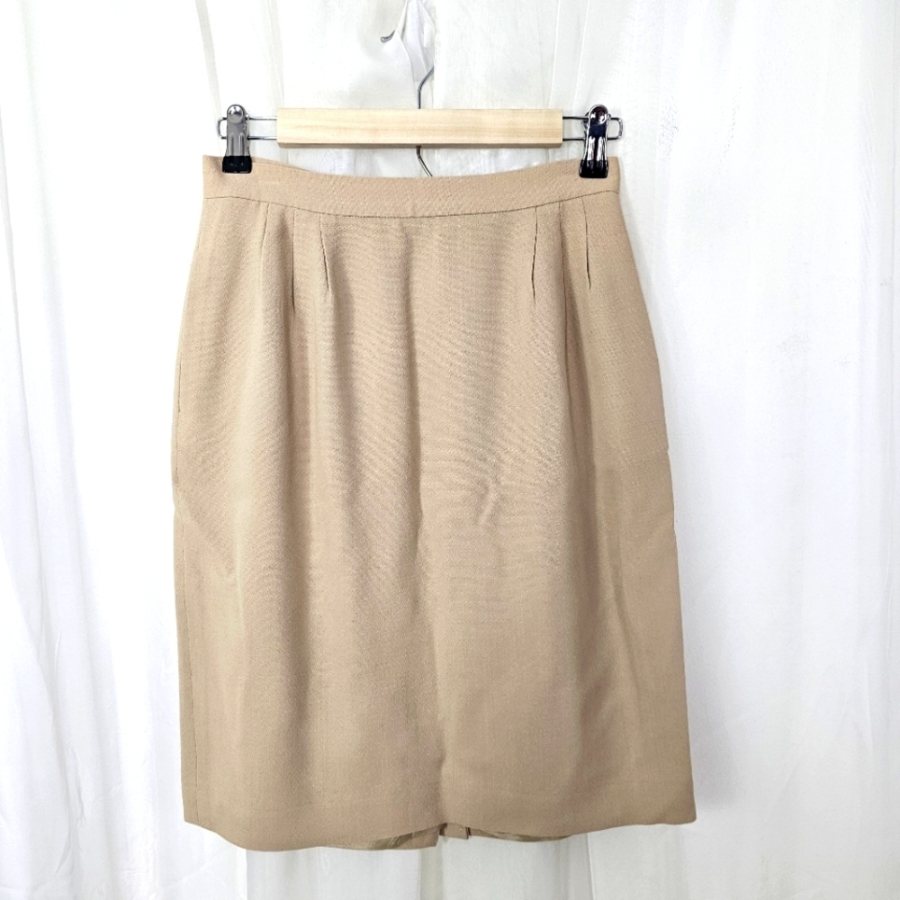 Vintage Liz Claiborne Petite Collection wool blend tan beige pencil skirt 8P